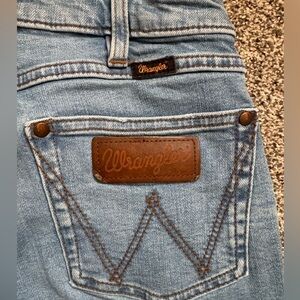 Wrangler Light Blue Denim High-Rise Jeans with Brown Leather Patch